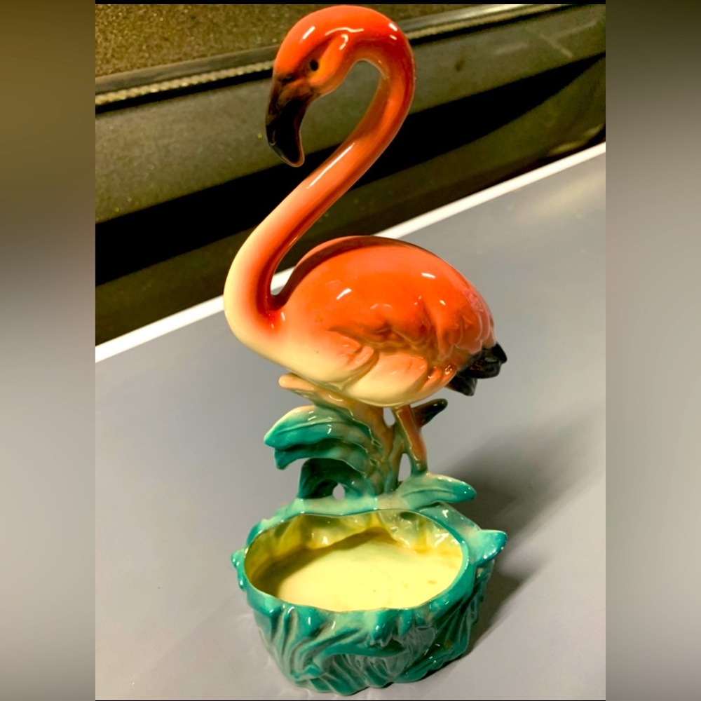 Vintage Ceramic Pink Flamingo Figurine Planter MCM Made In USA